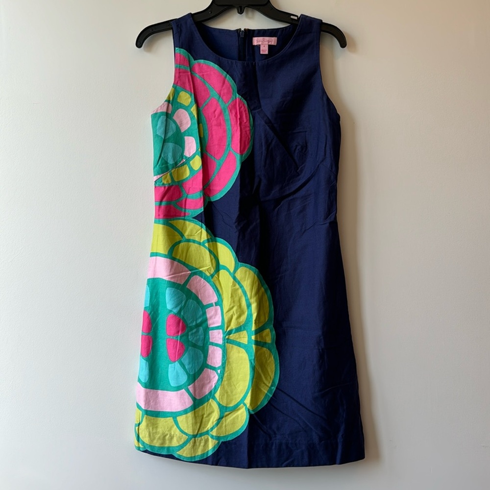 Lilly Pulitzer Navy Shift Dress with Pink, Turquoise & Yellow Floral